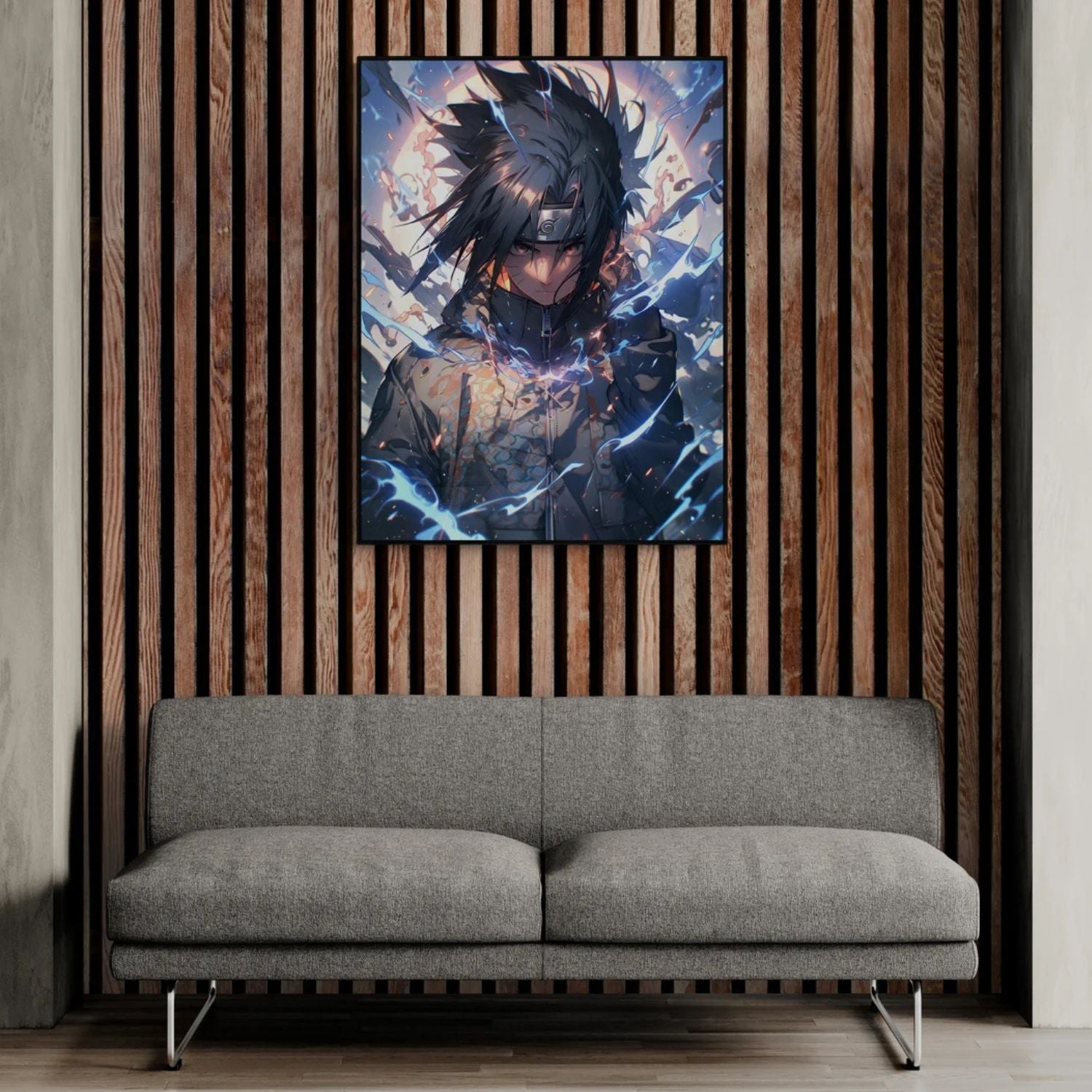 Elegant Sasuke Uchiha Naruto Uzumaki Lightning Anime Canvas Wall Painting