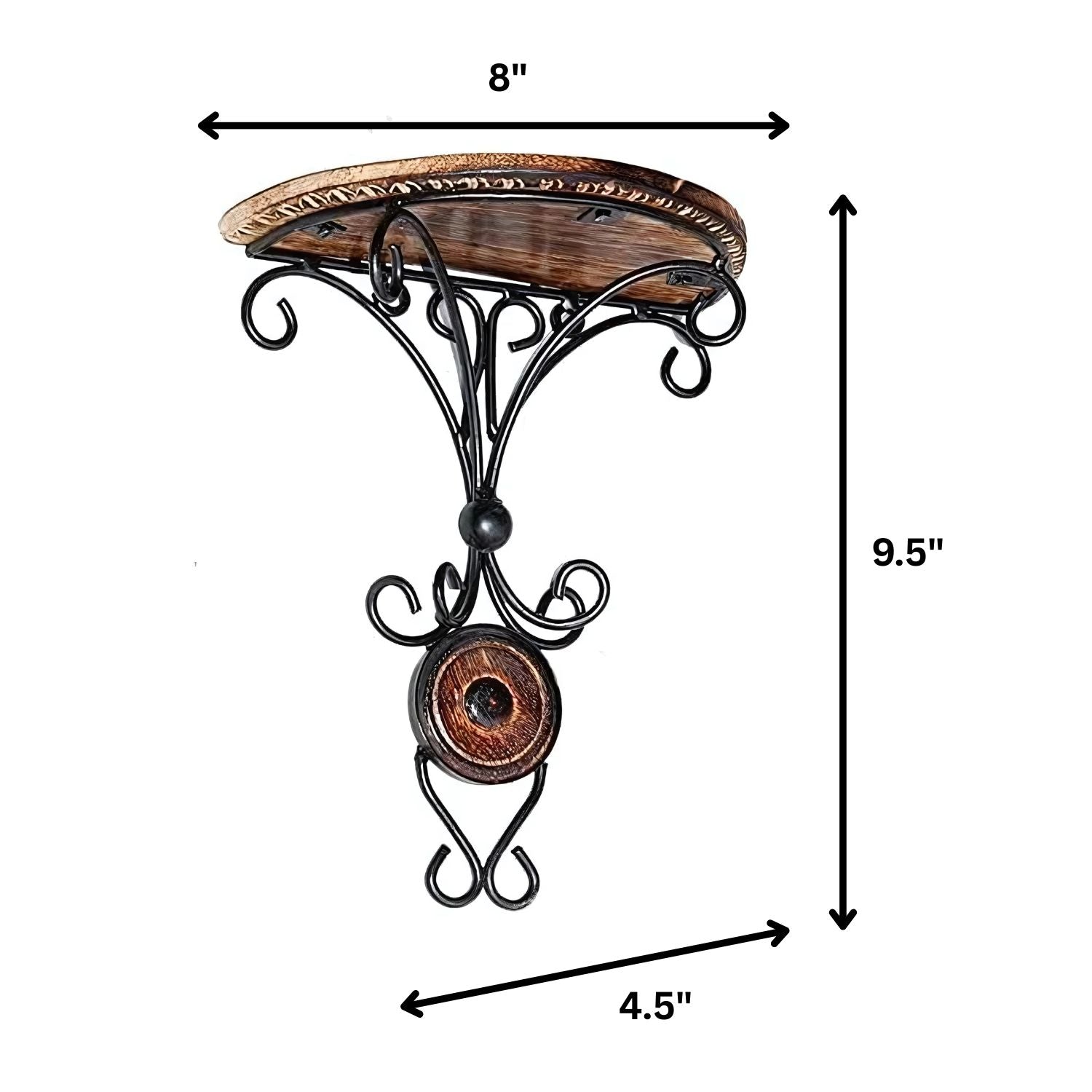 Wooden Wall Hanging Shelf Bracket - Decorative Iron And Wood Design