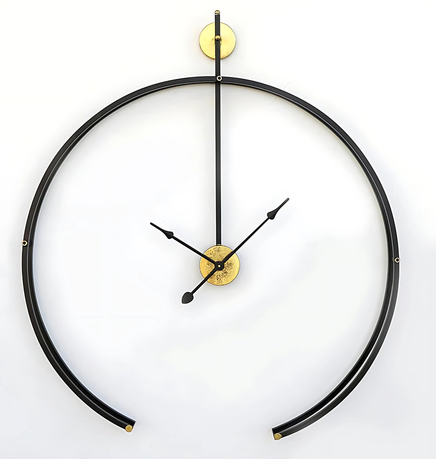 Black Metal Analog Wall Clock With Golden Centre Adding Modern Elegance