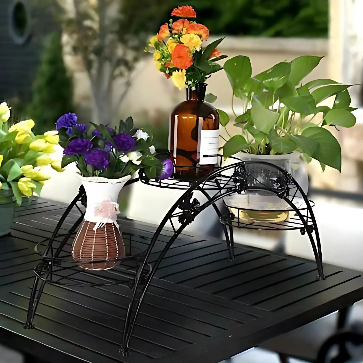 Modern Multi-Tier Metal Plant Stand For Indoor & Outdoor Decor - 3 Pot Holder