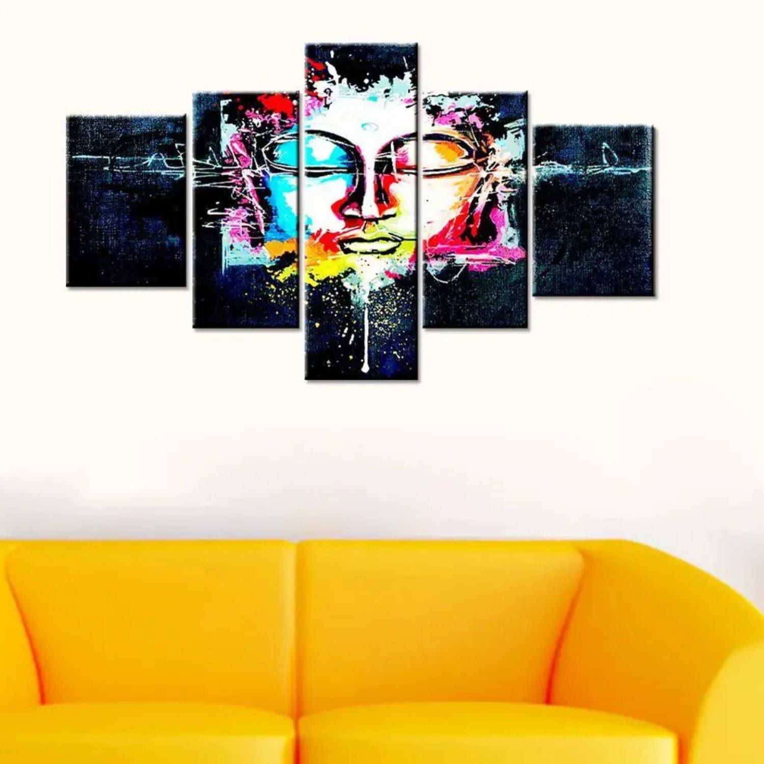 Elegant Colorful Abstract Buddha Face 5-Piece Framed Canvas Art