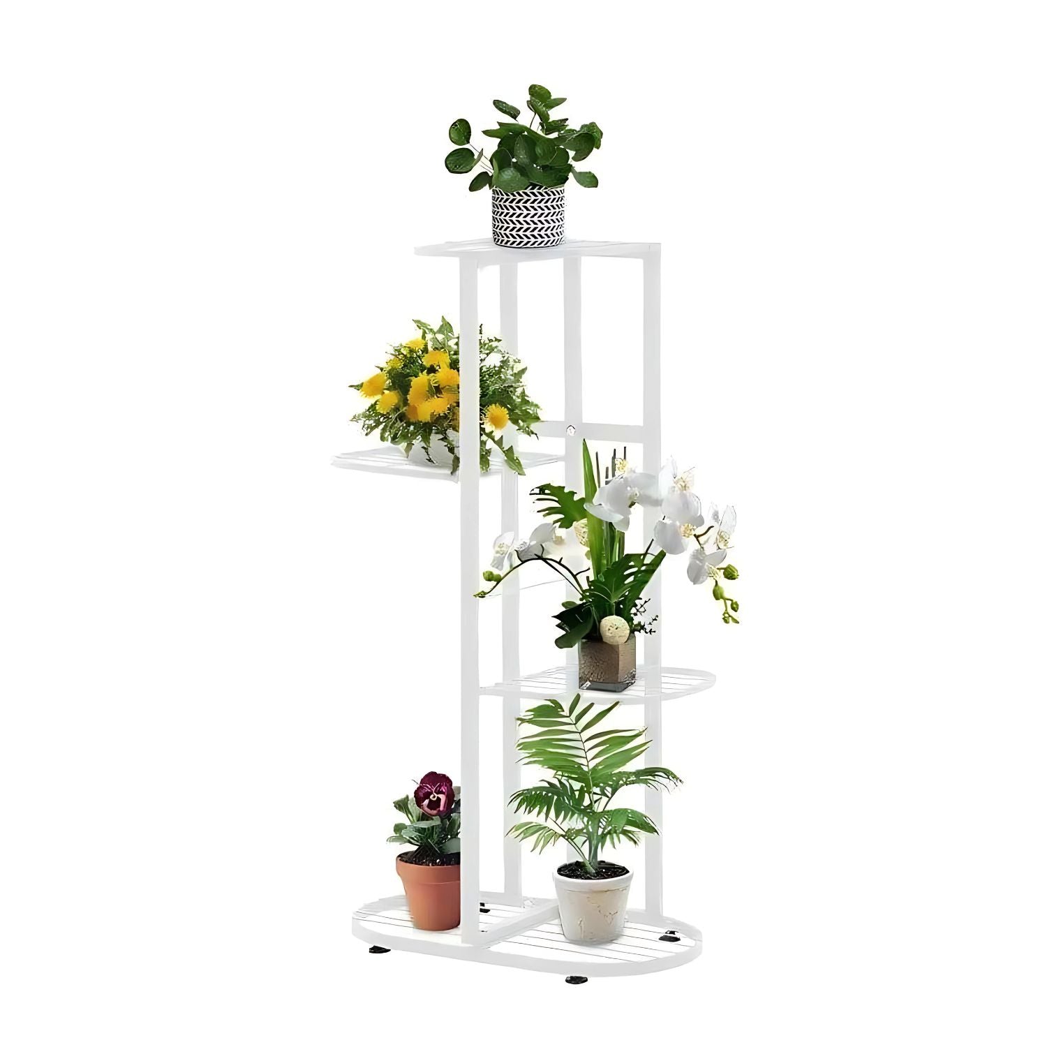 Modern 4 Tier Step-Style Metal Plant Stand For Indoor Outdoor Display