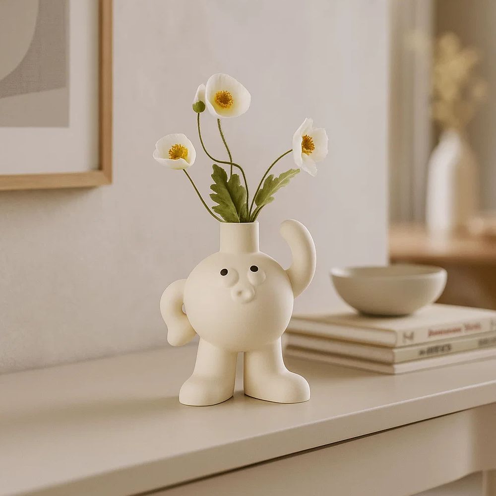 Playful Big Feet Ceramic Vase With Quirky Scratching Head Design