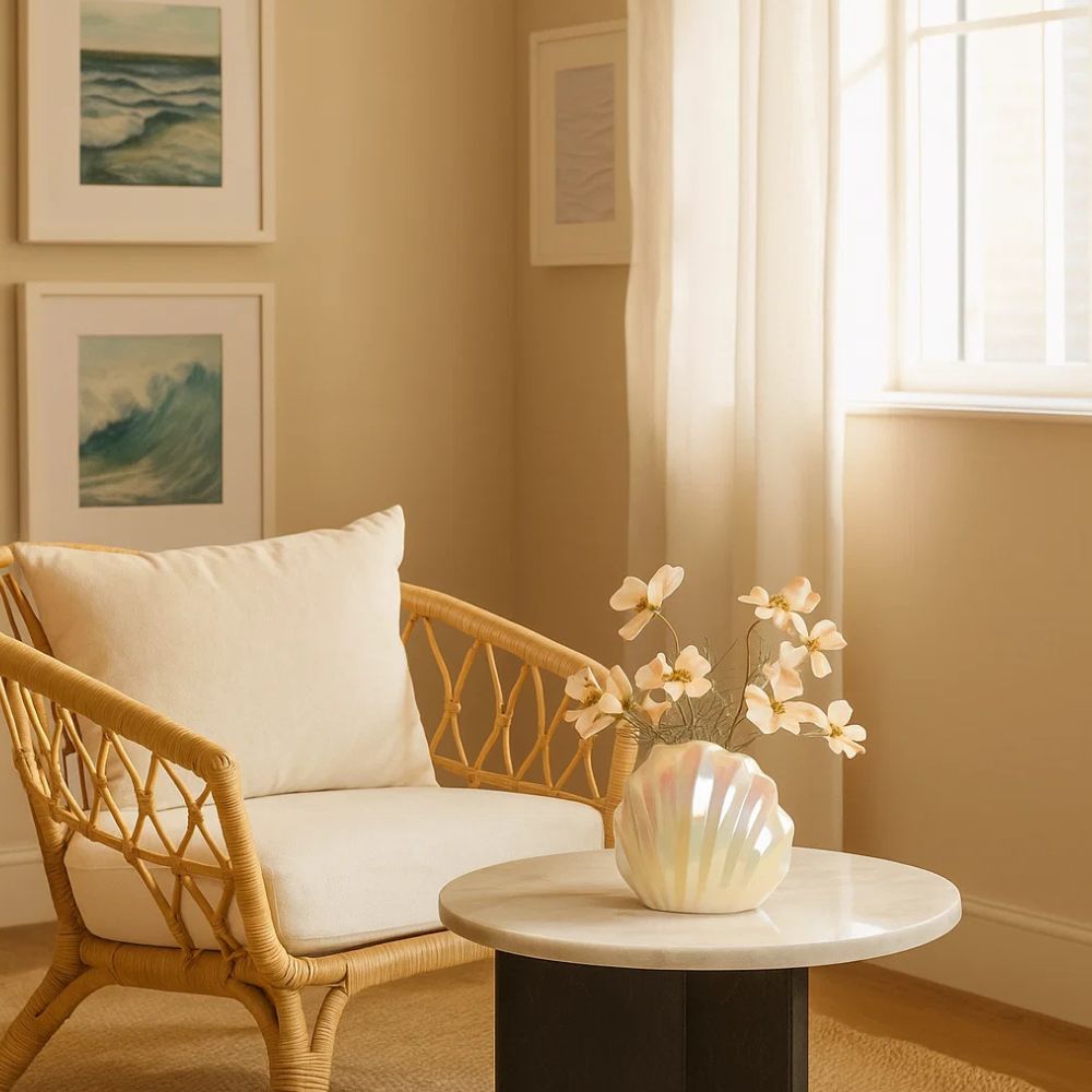 Madeleine Shell Ceramic Vase With Electroplated Iridescent Finish