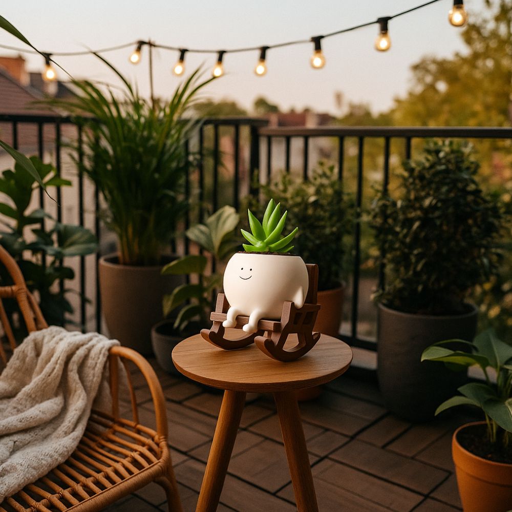 Adorable Swing Planter With Smiley Pot on Wooden Chair