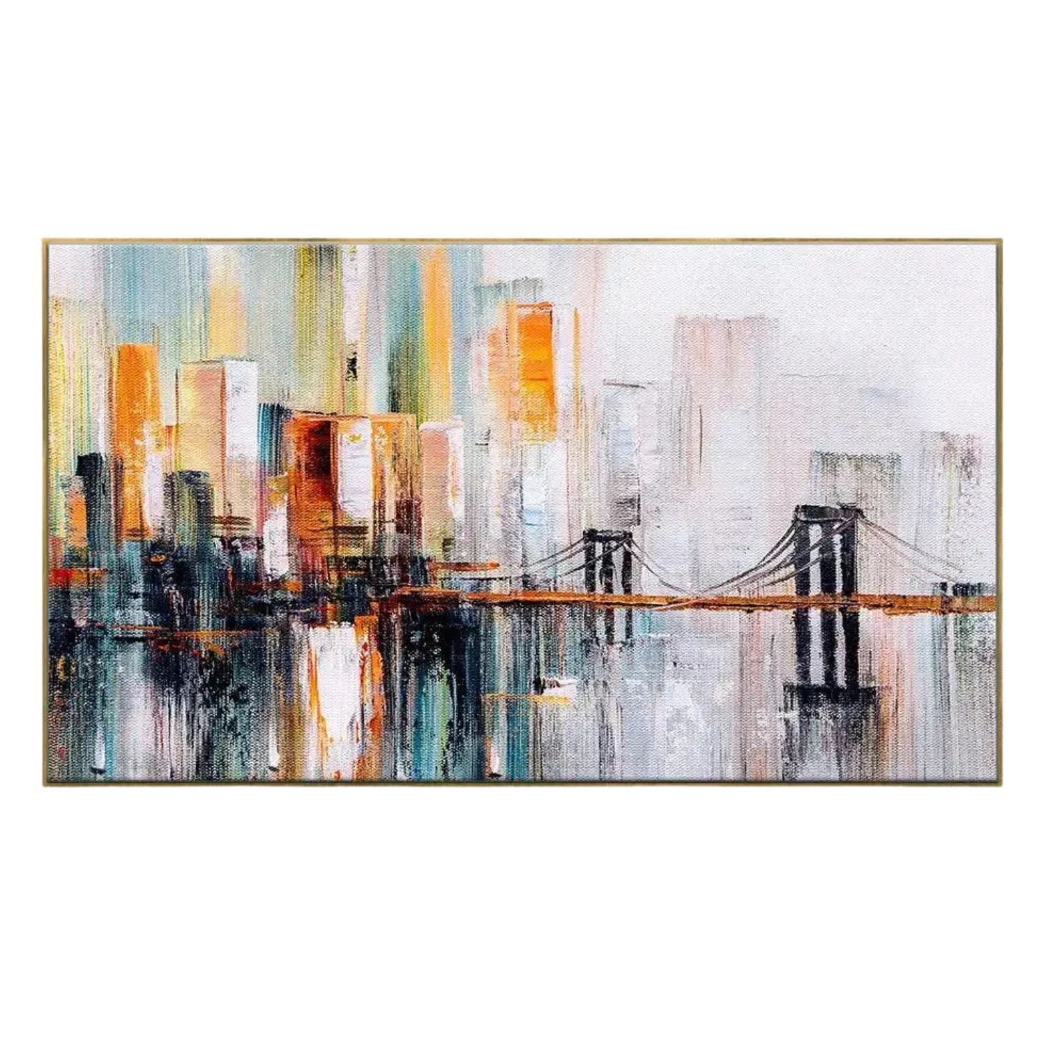 Elegant Abstract Golden Bridge Cityscape Canvas Art For Decor