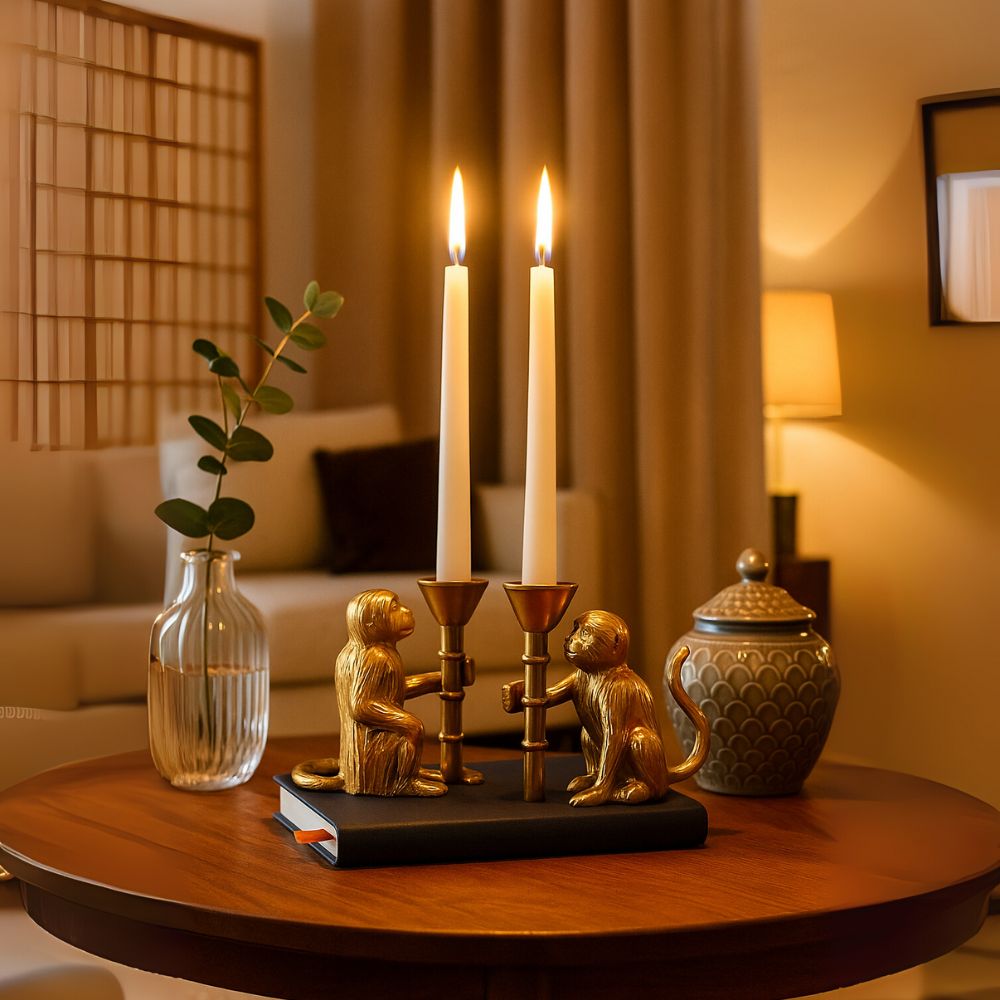Elegant Golden Monkey Candle Holder Set of 2 For Home Decor