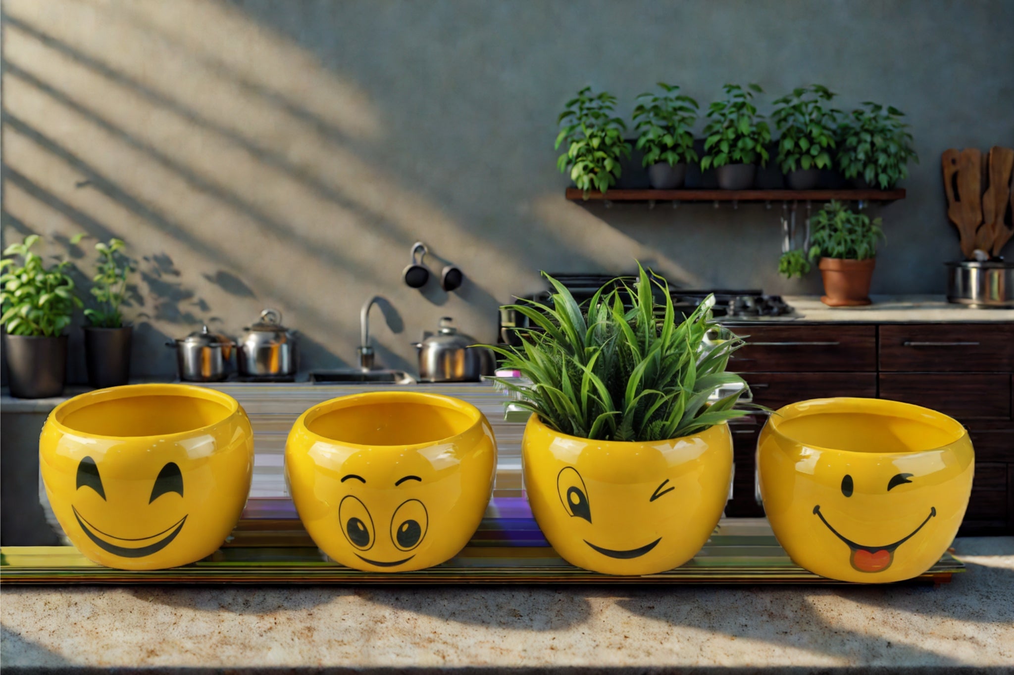 Attractive Orchid Pots with Emoji Print - Pack of 4 - Nestern