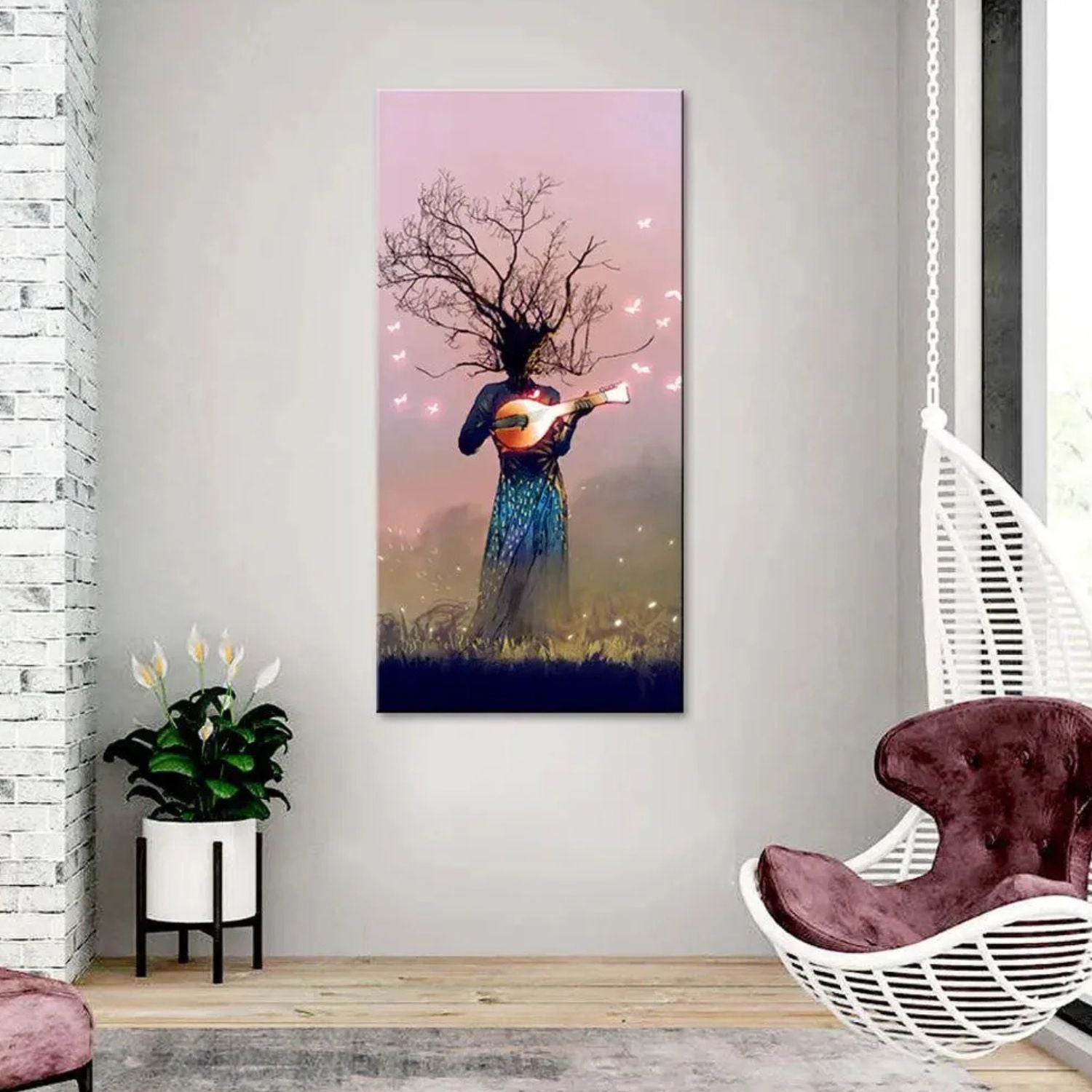 Surreal Nature-Inspired Wall Art With Musical Tree Spirit Canvas Painting