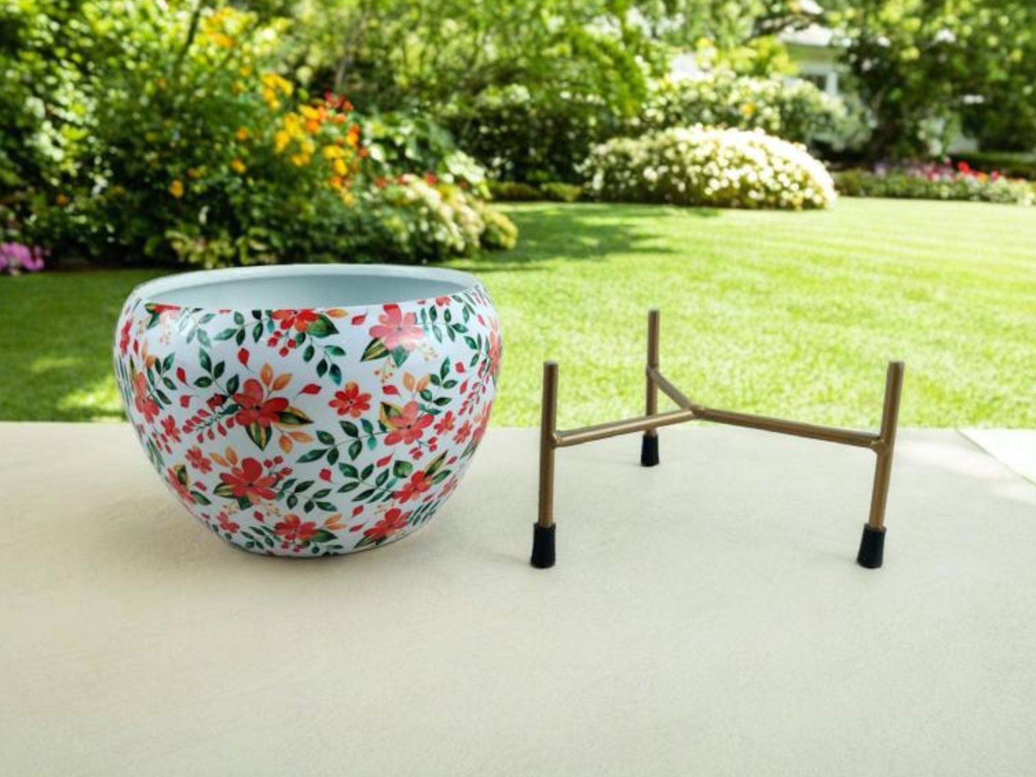 Elegant 5" Orchid Pot - Leaf Print Design with Stand - Nestern