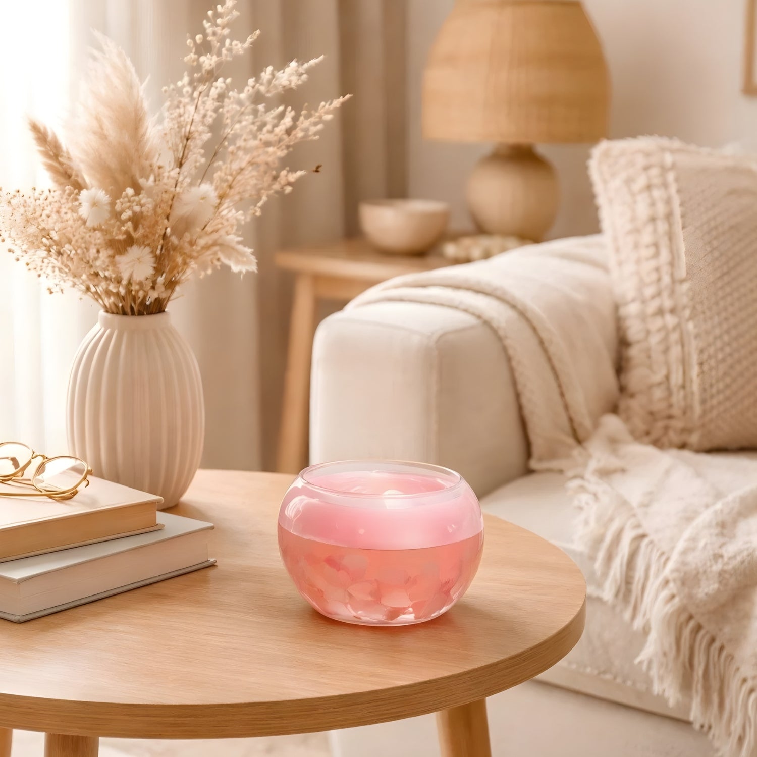 Blush Glow Floral Glass Candle For Soft Romantic Ambience