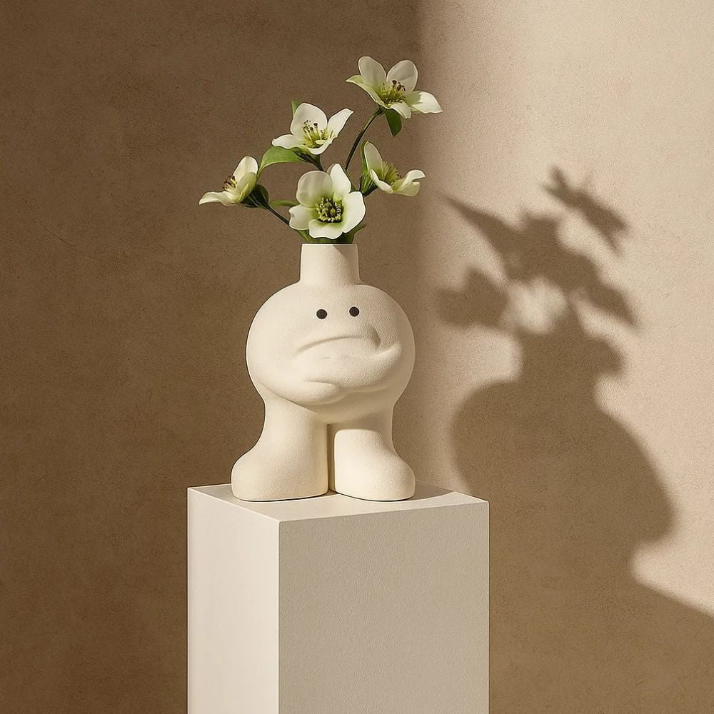 Quirky Big Feet Ceramic Vase With Hugging Chest Expression