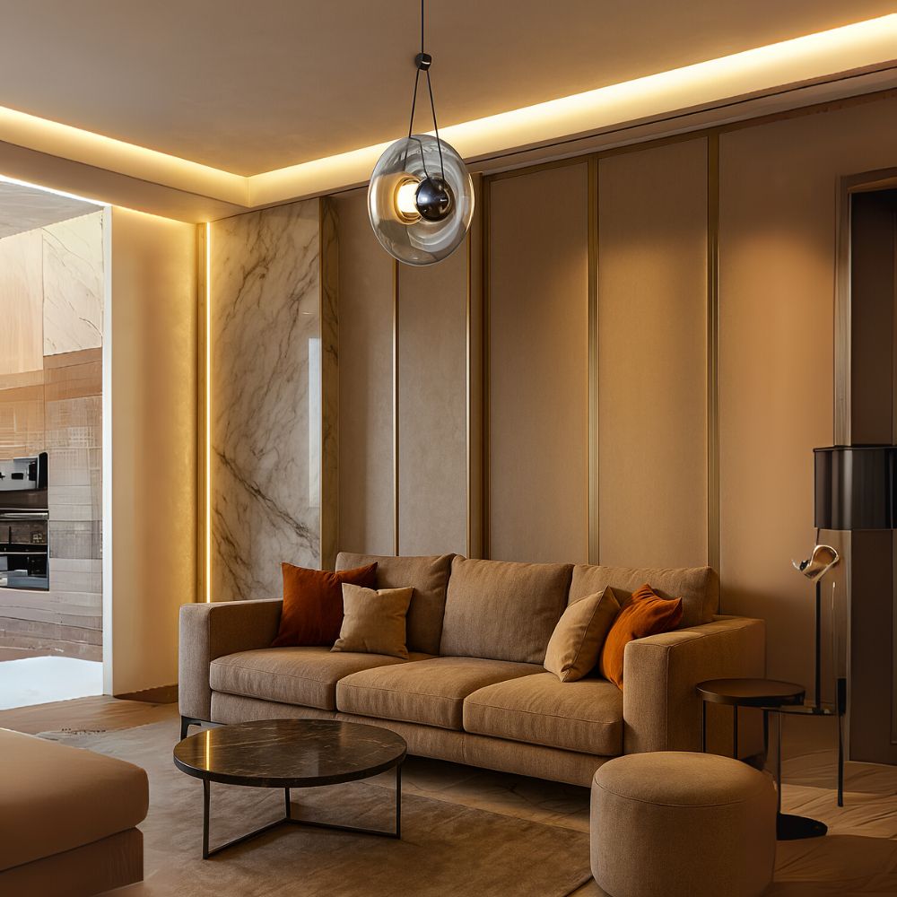 Modern Pearl Black Pendant Light With Smoke Grey and Amber Glass Globe