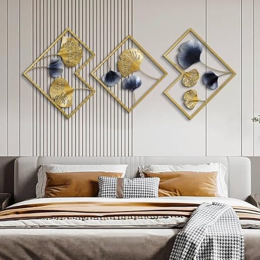 Geometric Gold & Blue Ginkgo Wall Art