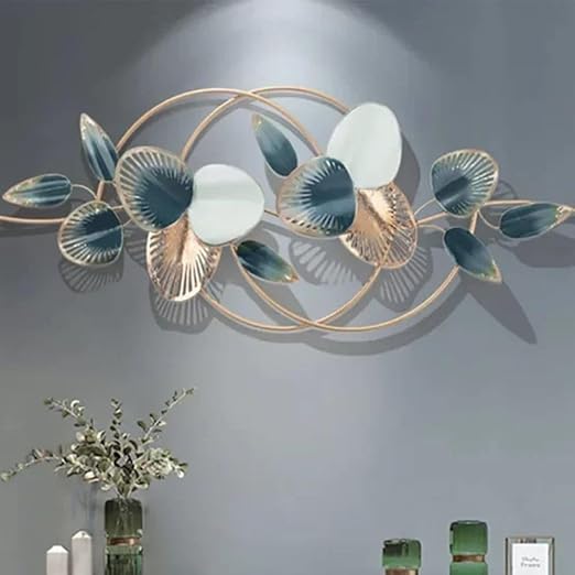 Luxury 3D Metal Wall Art – Abstract Floral Elegance in Gold & Teal