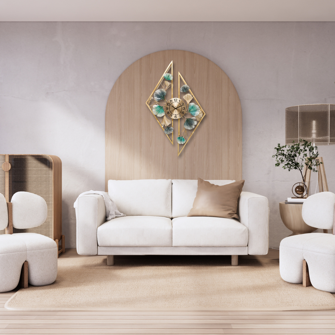 European Luxury Metal Wall Clock – Modern Geometric Floral Design
