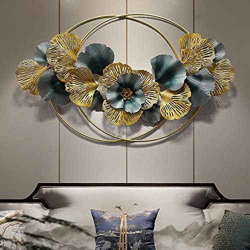 Luxury Floral Metal Wall Art – Gold & Teal Bloom Design