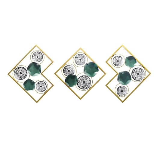 Modern 3D Geometric Metal Wall Art – Gold & Teal Accents