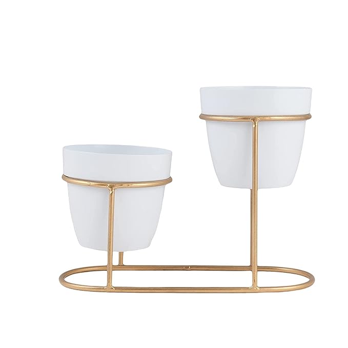 Modern Metal Plant Stand with Dual Black Pots – Elegant Decor