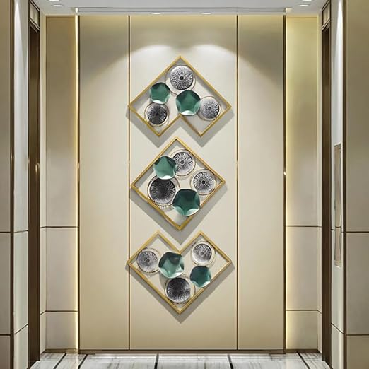 Modern 3D Geometric Metal Wall Art – Gold & Teal Accents