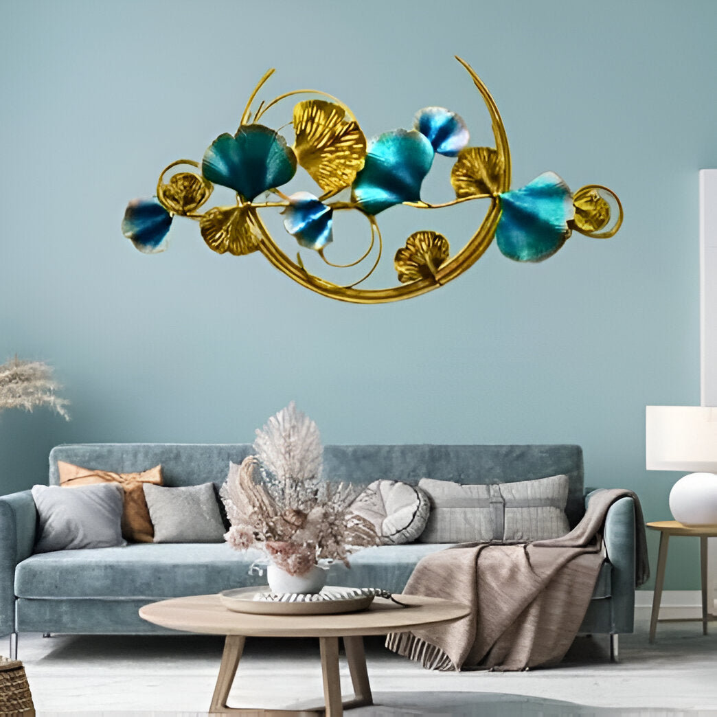 Elegant Gold & Teal Ginkgo Leaf Metal Wall Art