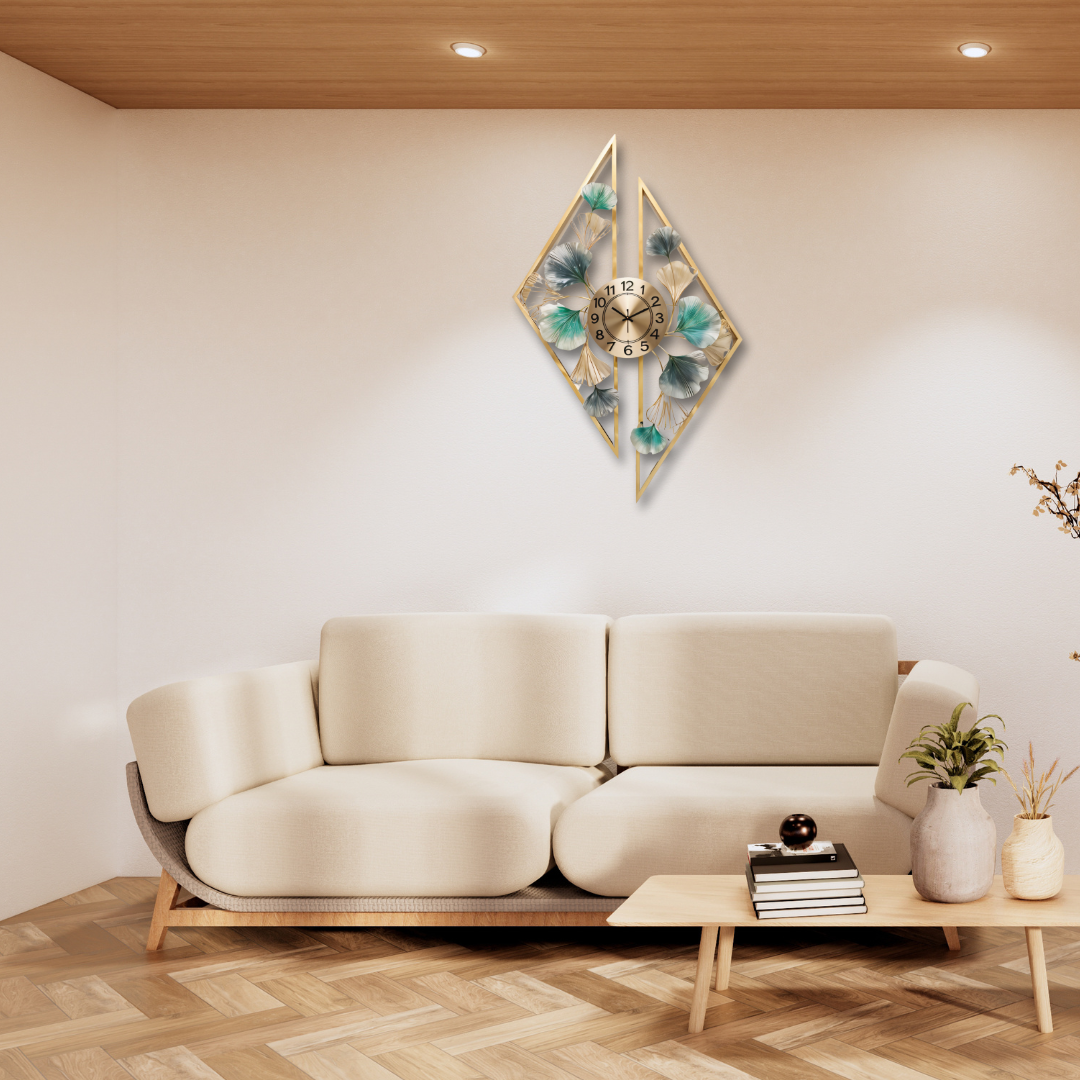 European Luxury Metal Wall Clock – Modern Geometric Floral Design