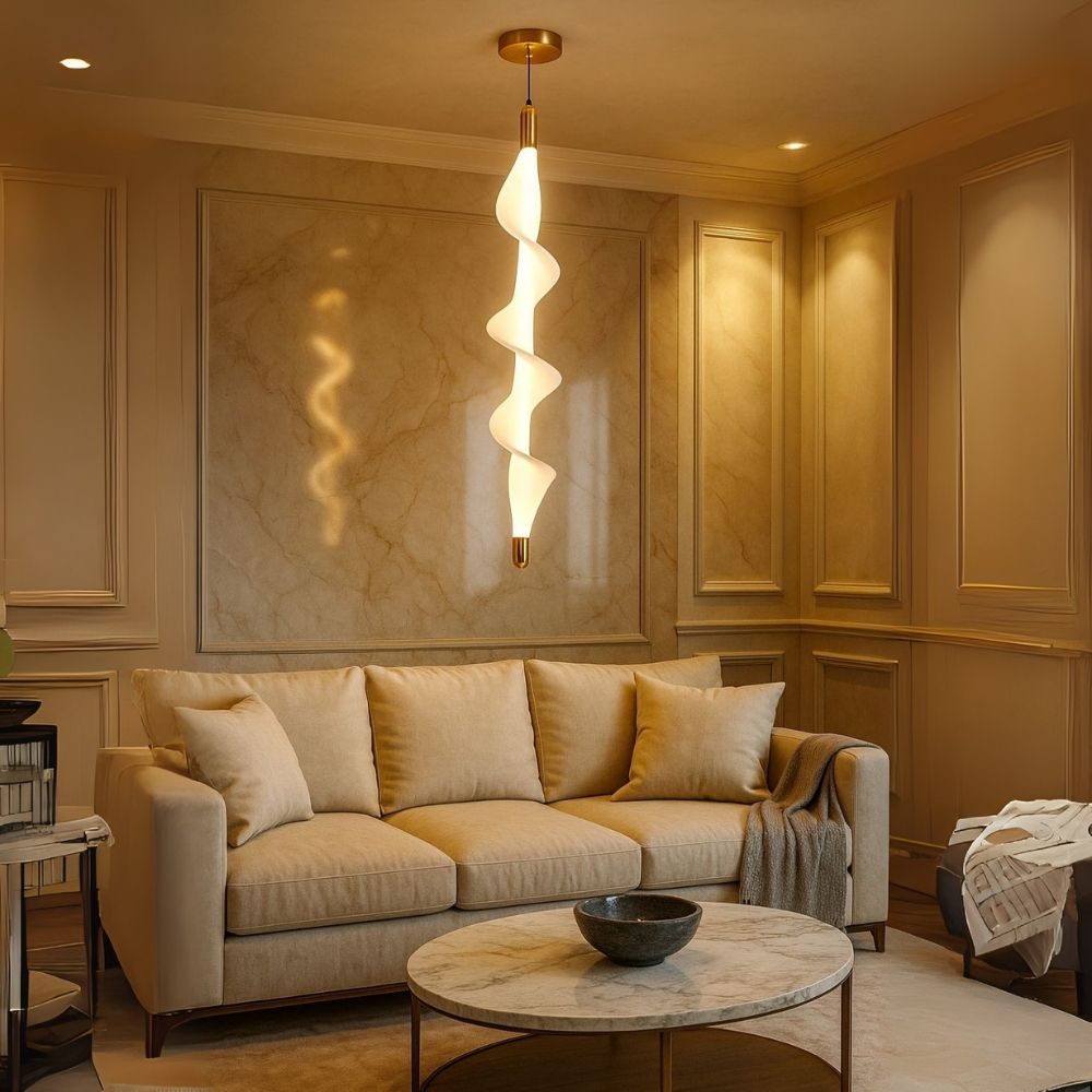 Luxury Spiral Pendant Light - Antique Gold White Acrylic Hanging Lamp