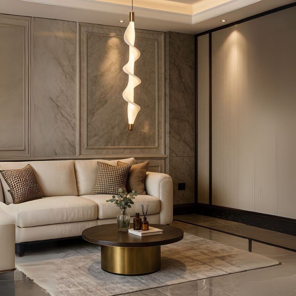Luxury Spiral Pendant Light - Antique Gold White Acrylic Hanging Lamp