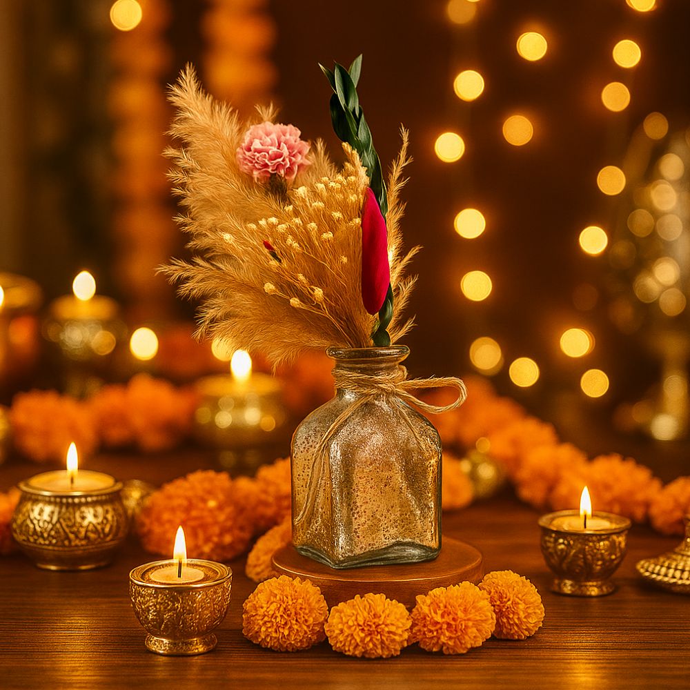 Sweet Blossom Decorative Floral Jar in Elegant Diwali Gift Set