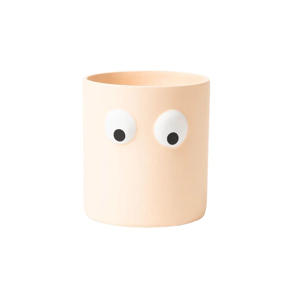 Face of Green Ceramic Planter With Playful Eye Design