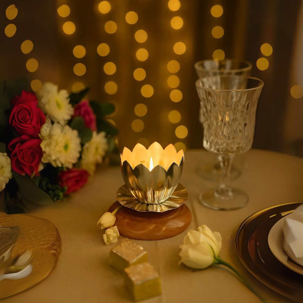 Elegant Silver Plated Shanti Deep With Lotus Design For Puja