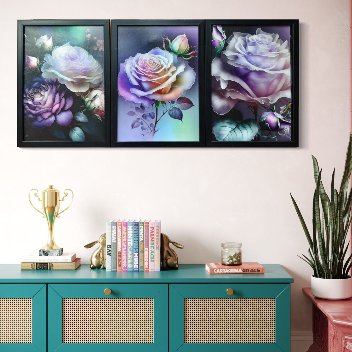 Elegant Purple Rose Canvas Wall Art Set for Modern Interiors