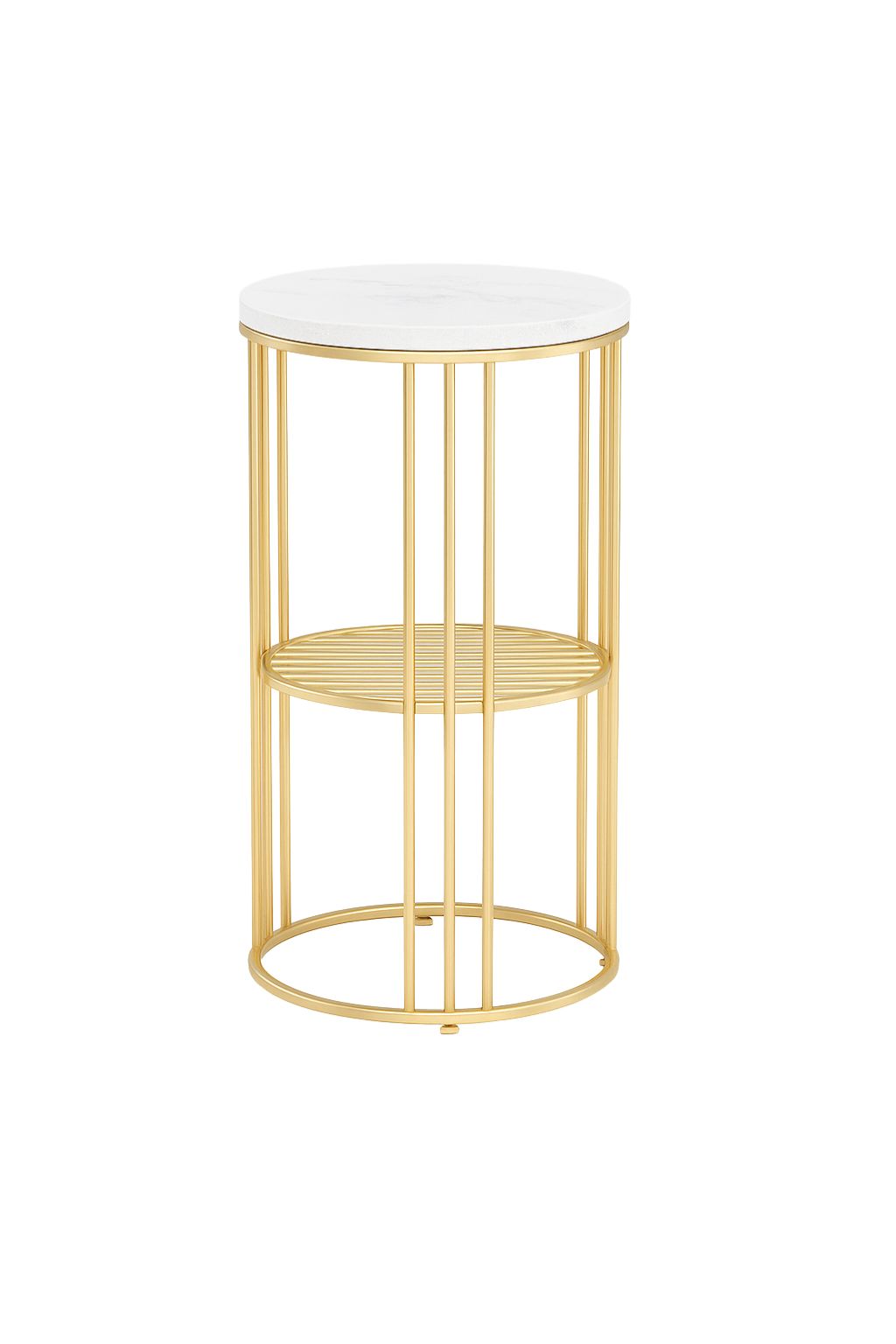 Elegant Two-Tier Gold Metal Plant Stand With Marble Top For Home Decor