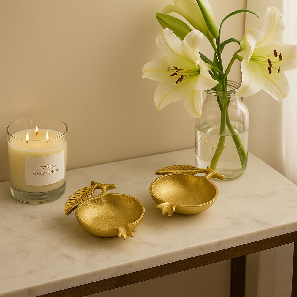 Golden Pomegranate Charm Decorative Bowls in Gift Box - Set of 2