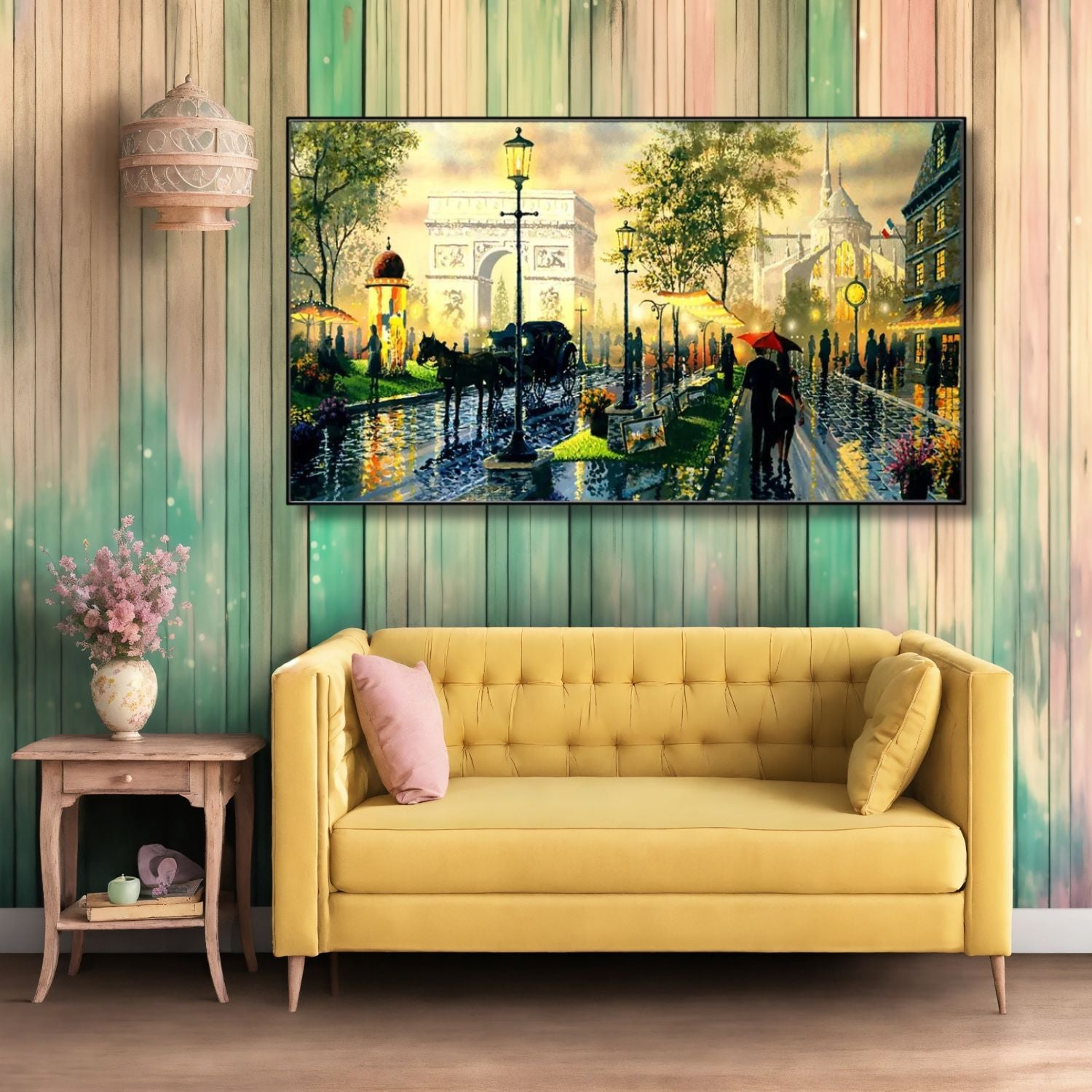 Romantic Parisian Street Scene With Arch Canvas Wall Art