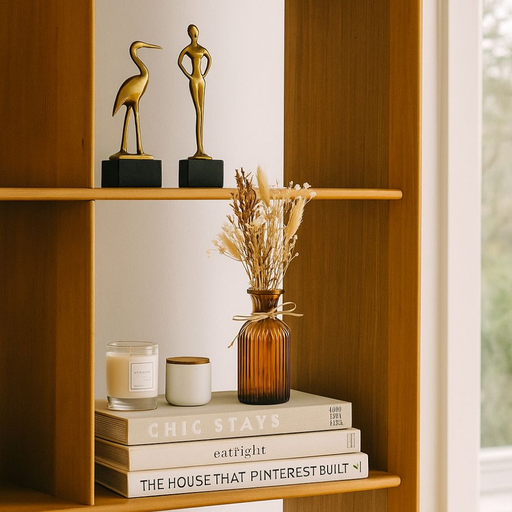 Rustic Bloom Dried Floral Arrangement in Brown Glass Jar - Gift Set