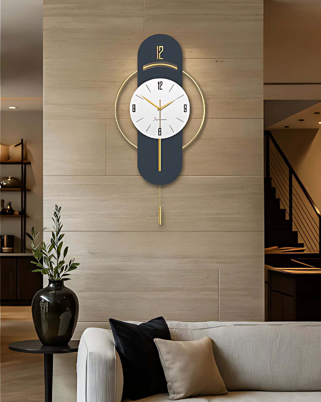 Luxury Nordic Wall Clock with Gold Accents – Modern Silent Decorative Clock