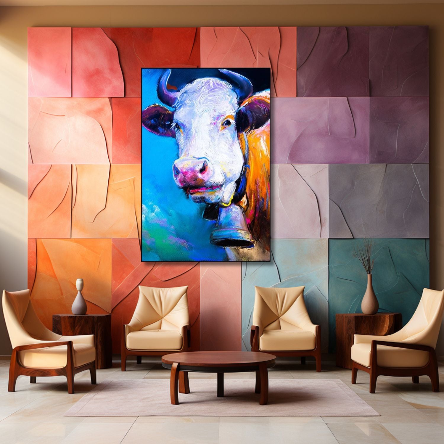Abstract Bold Bovine Colorful Cow Portrait Modern Pastel Wall Art