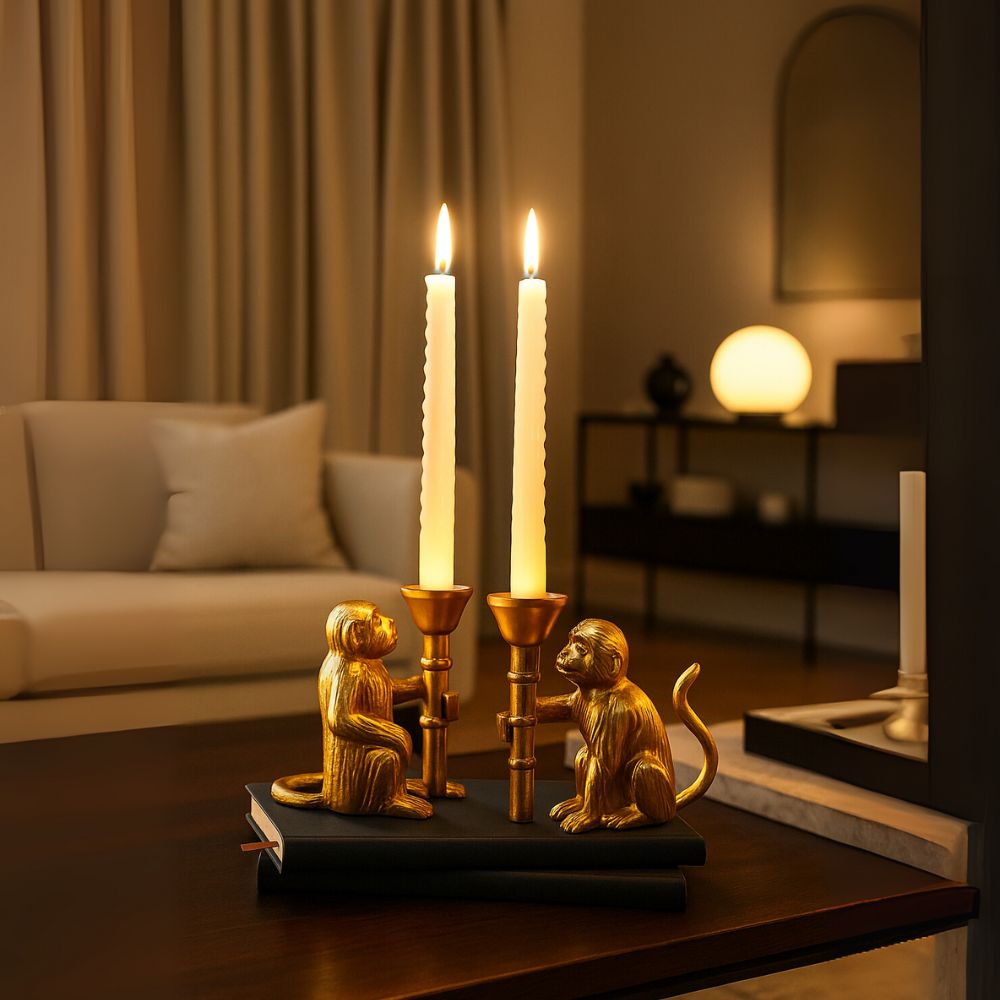 Elegant Golden Monkey Candle Holder Set of 2 For Home Decor