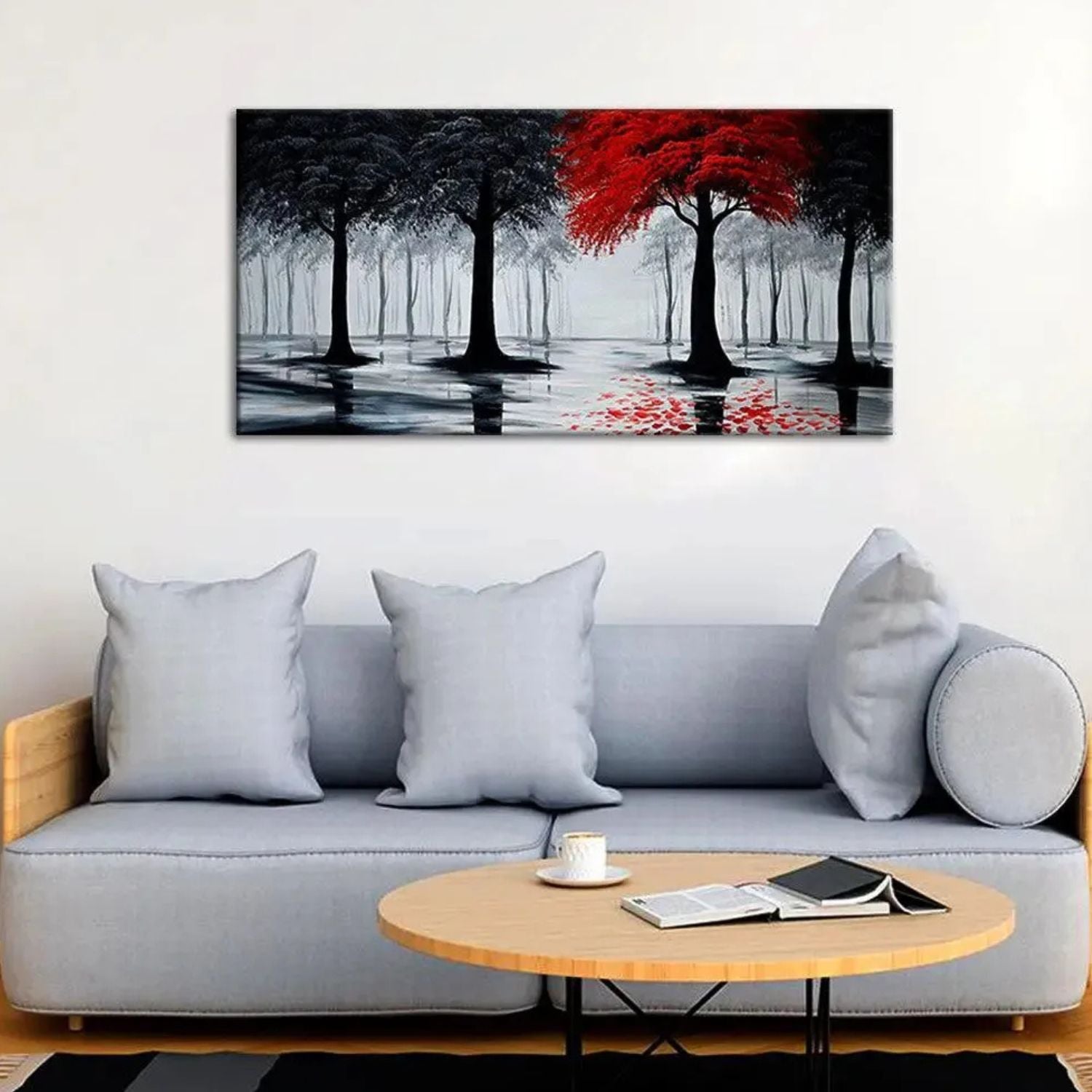 Charming Abstract Crimson & Ebony Forest Canvas Wall Art Decor