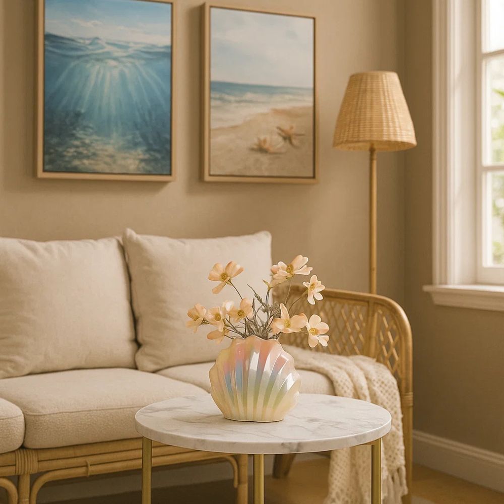 Madeleine Shell Ceramic Vase With Electroplated Iridescent Finish