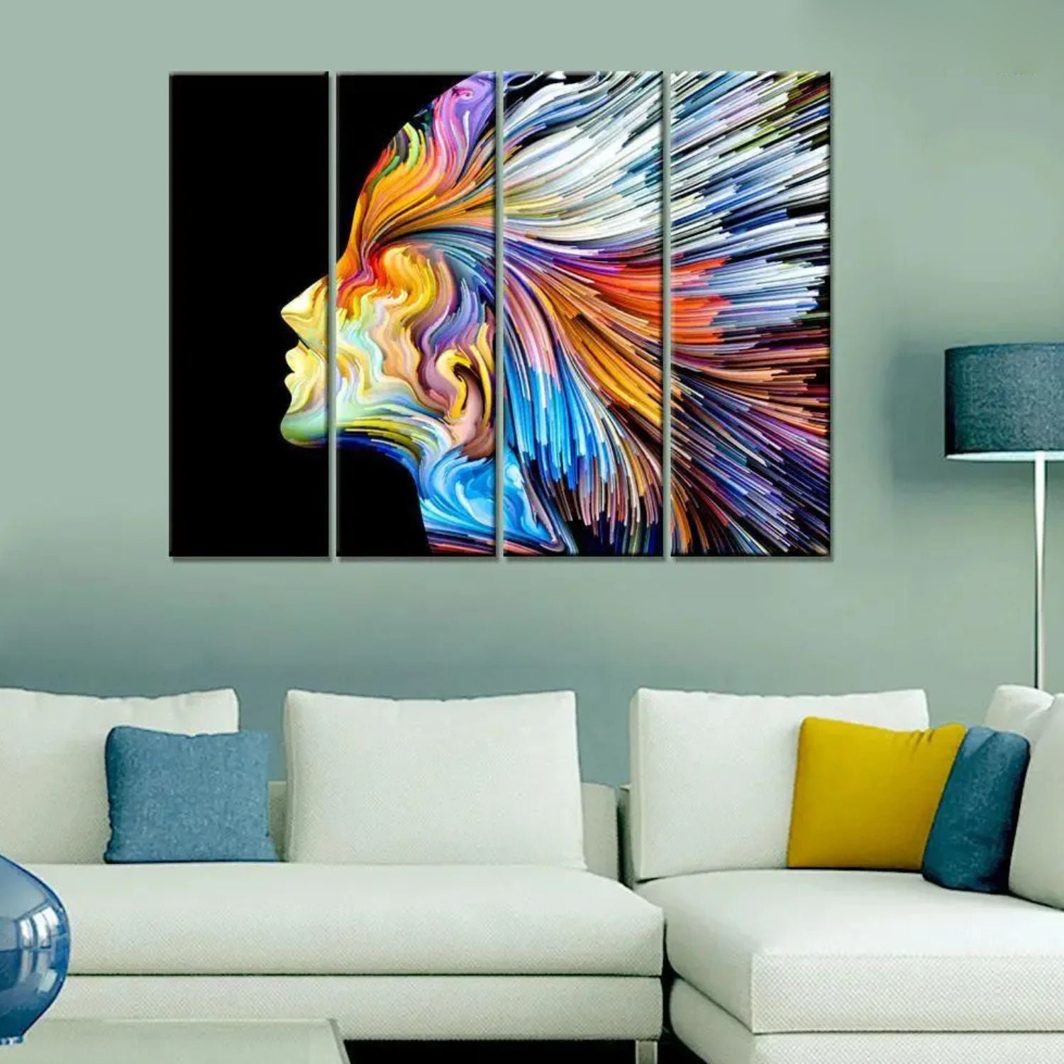 Spectrum of Thought - Modern Woman Face 4 Panels Abstract Canvas Wall Art