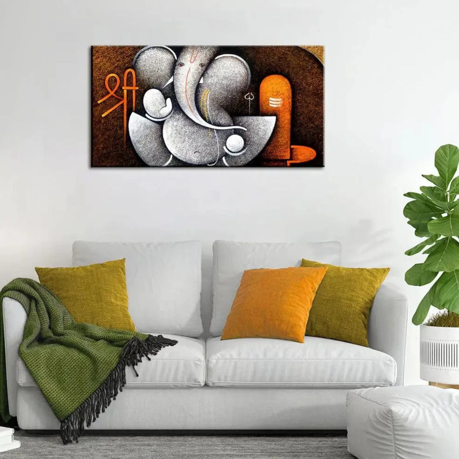 Abstract Ganesha With Shivling Spiritual Canvas Panoramic Wall Art