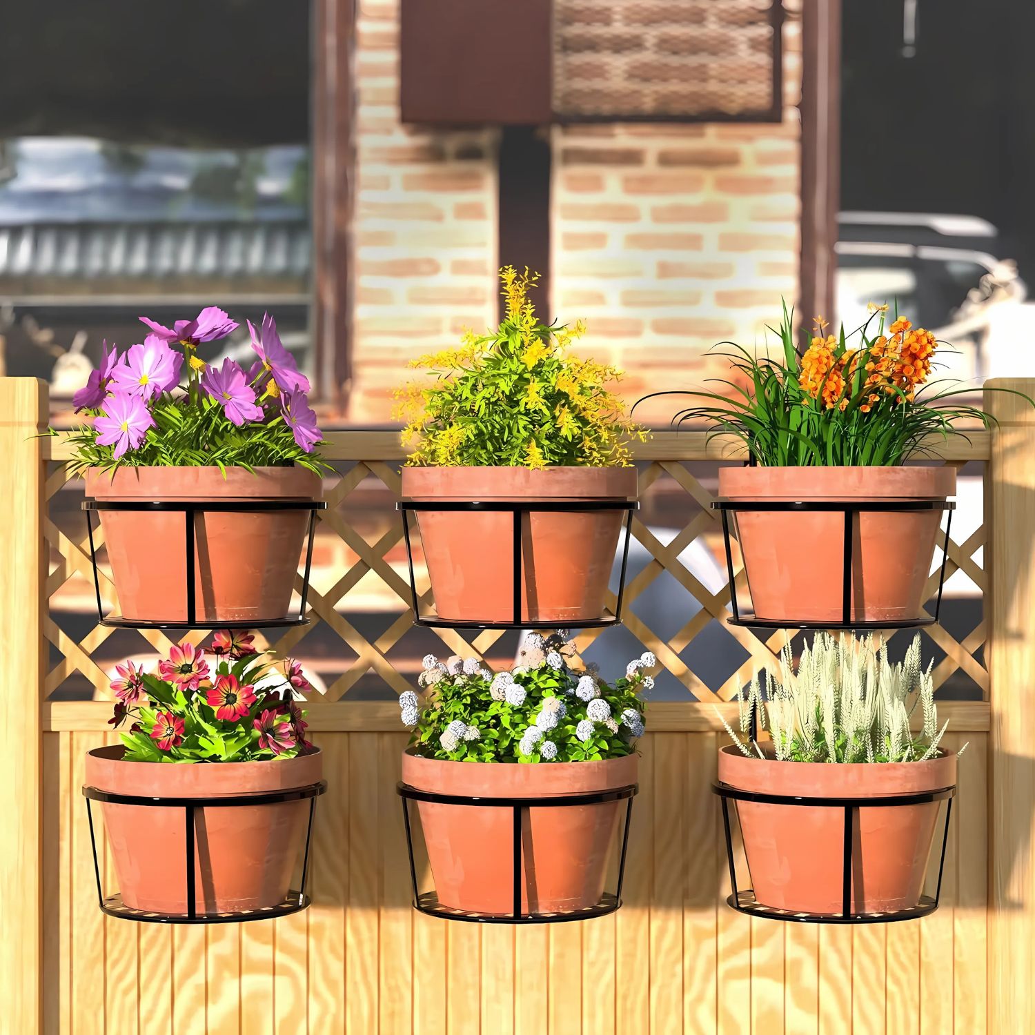 Handcrafted Metal Balcony Railing Plant Stand - Round Pot Holder for Outdoor Decor (Set of 3)