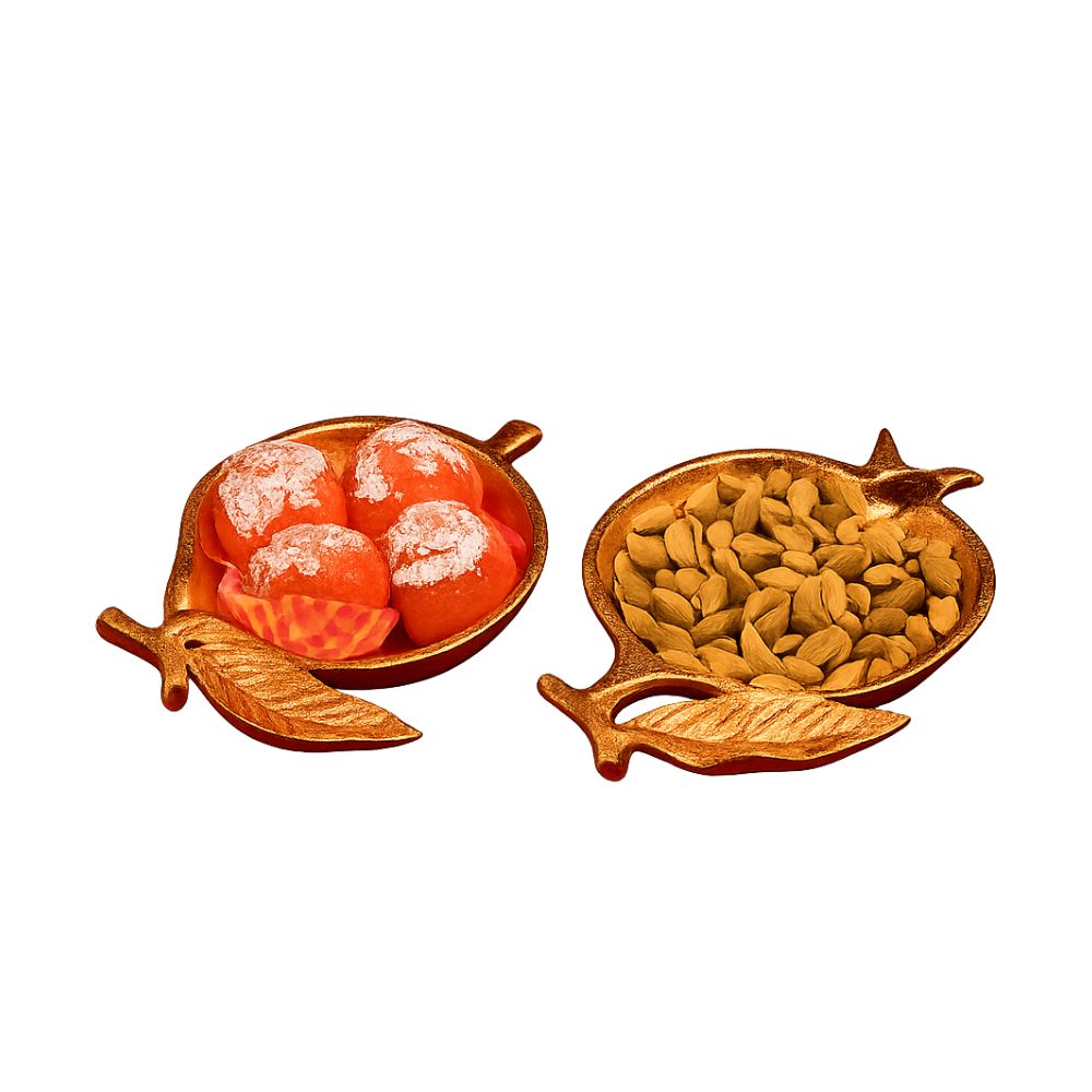 Elegant Golden Leaf Pomegranate Bliss Decorative Serving Dish Set