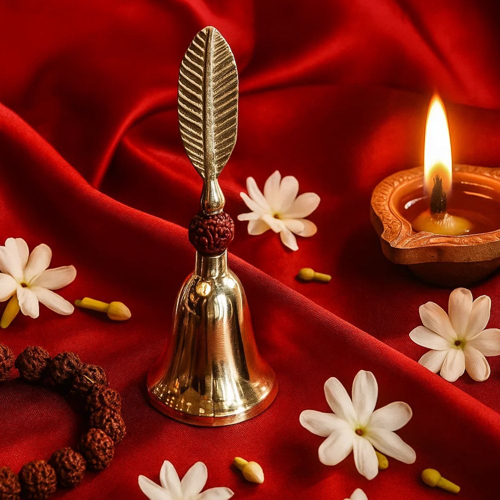 Silver Plated Rudra Bell With Sacred Rudraksha For Puja Rituals