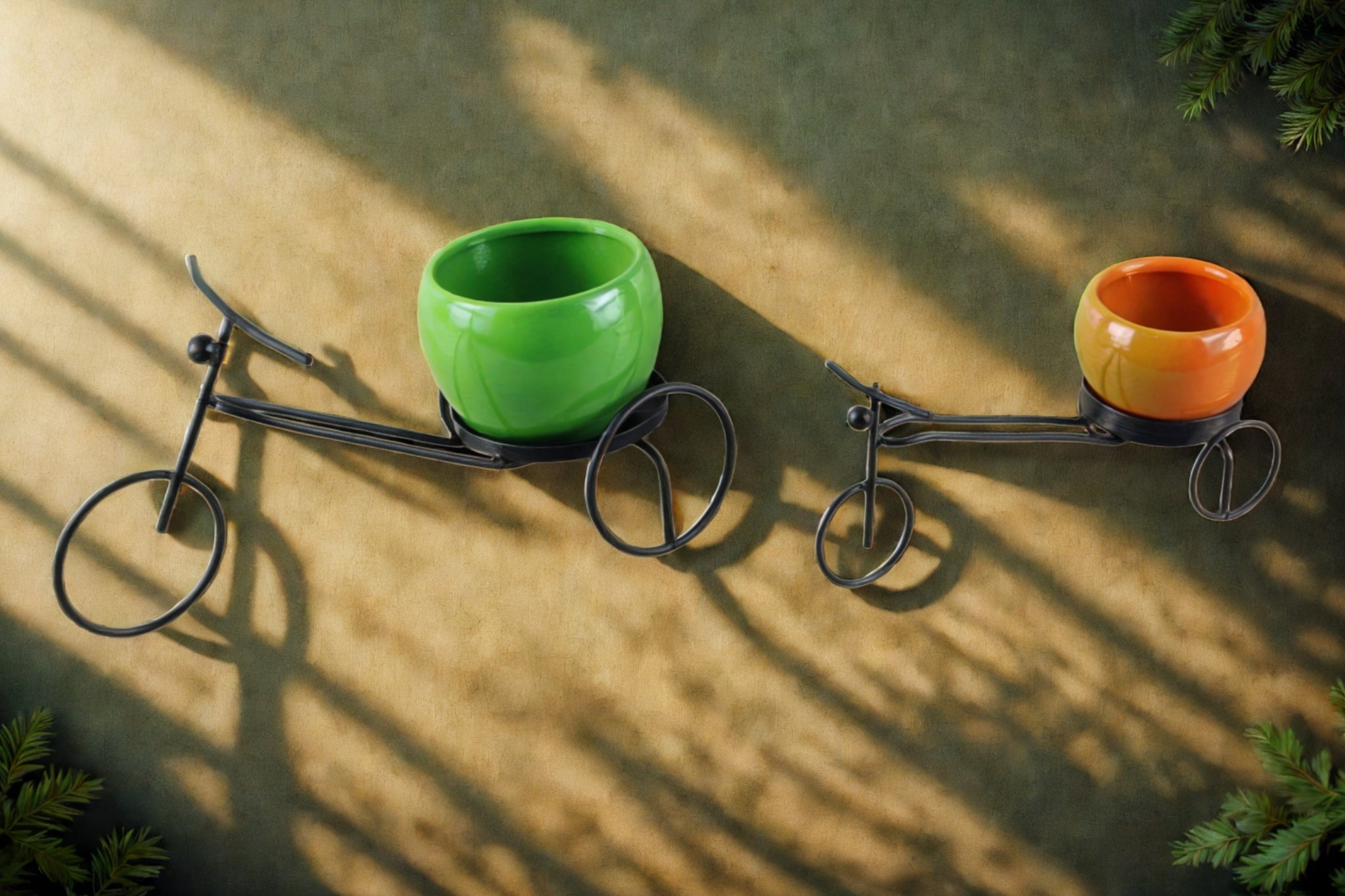 Unique Iron Rickshaw with Orchid Pot - Set of 2 - Nestern