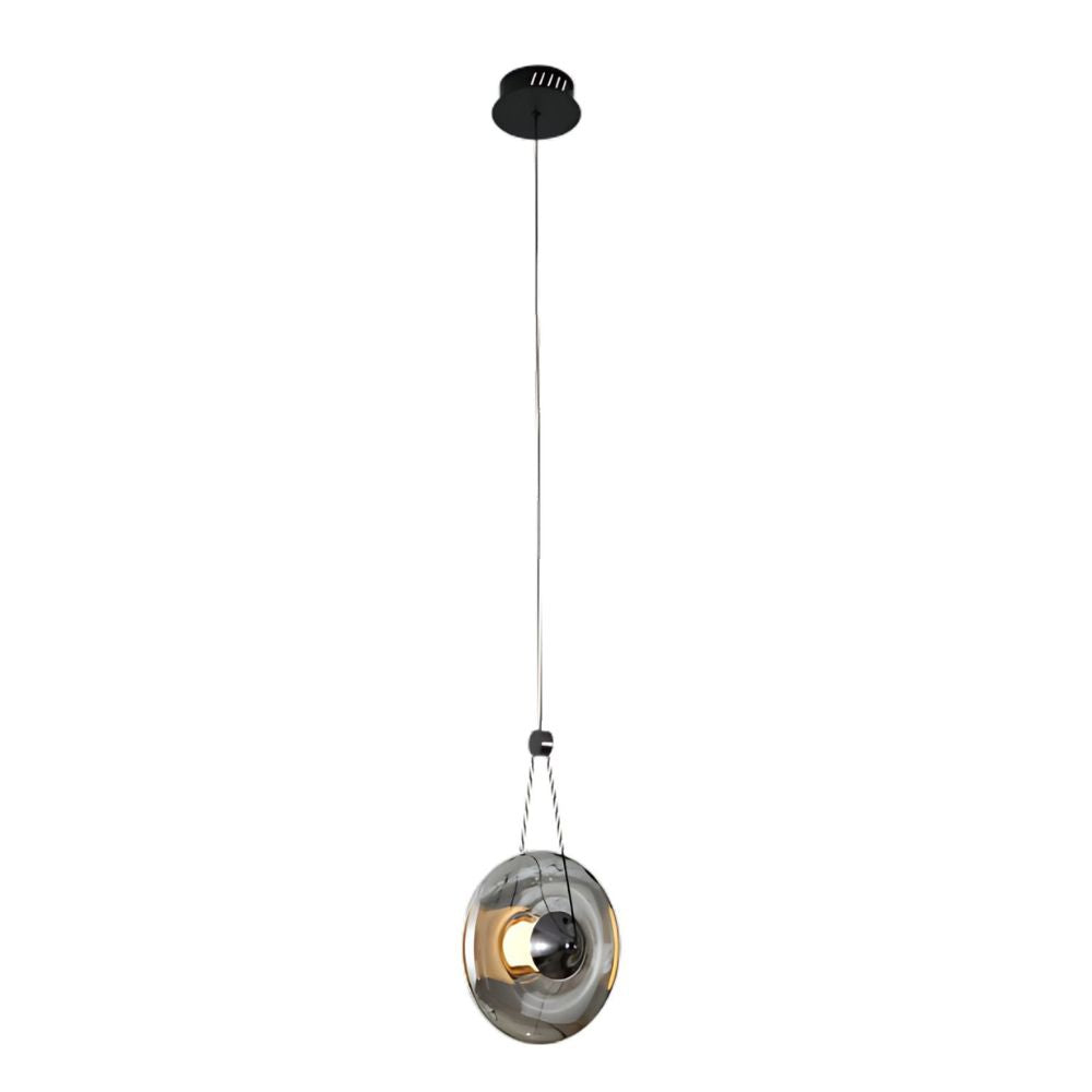 Modern Pearl Black Pendant Light With Smoke Grey and Amber Glass Globe