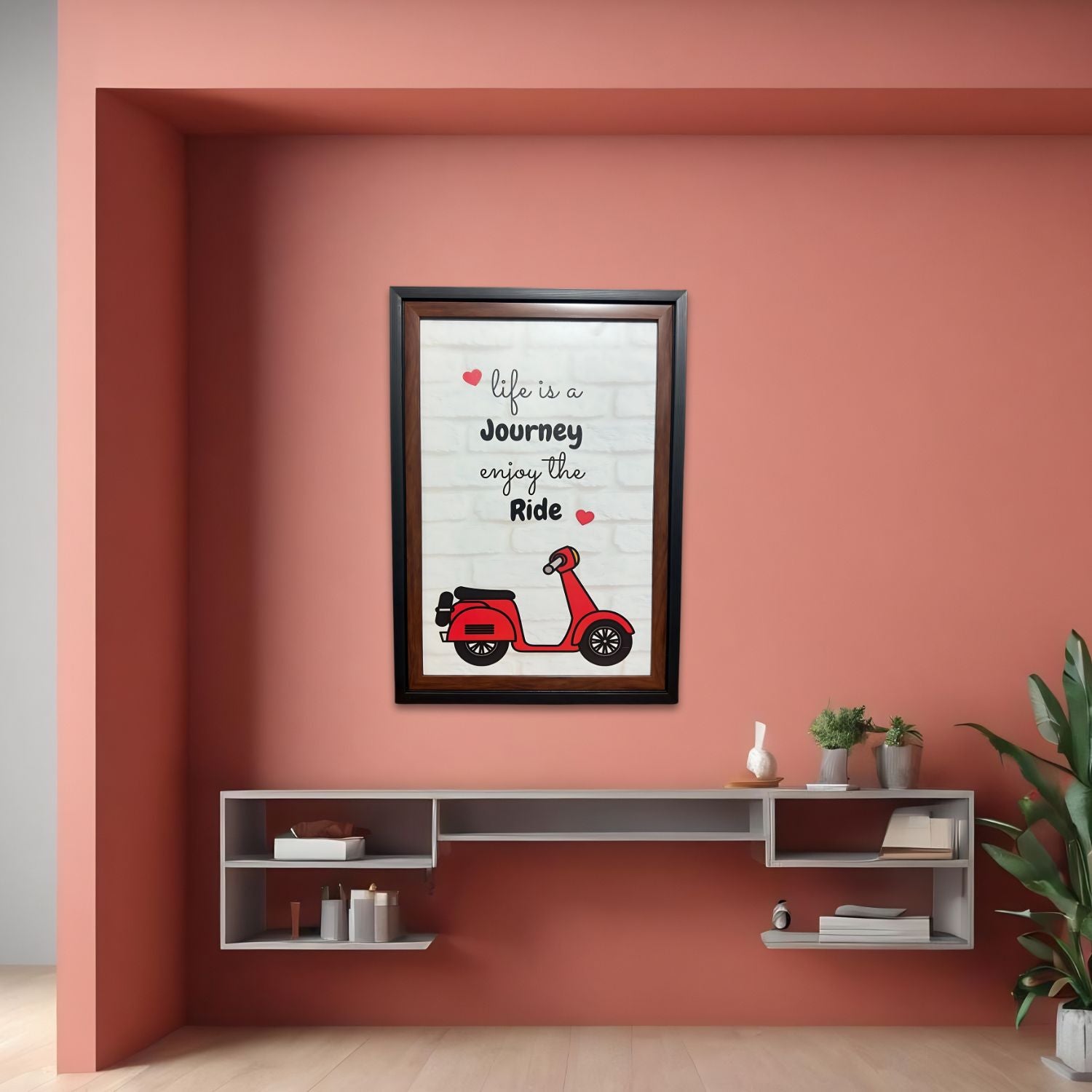 Life Is A Journey Scooter Art With Frame - Motivational Wall Decor