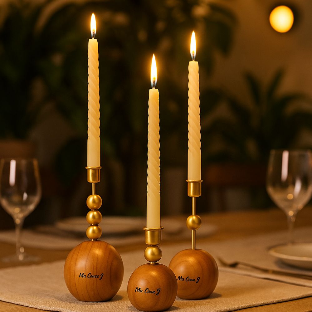 Modern Wood and Metal Harmony Candle Holder Set For Home Decor